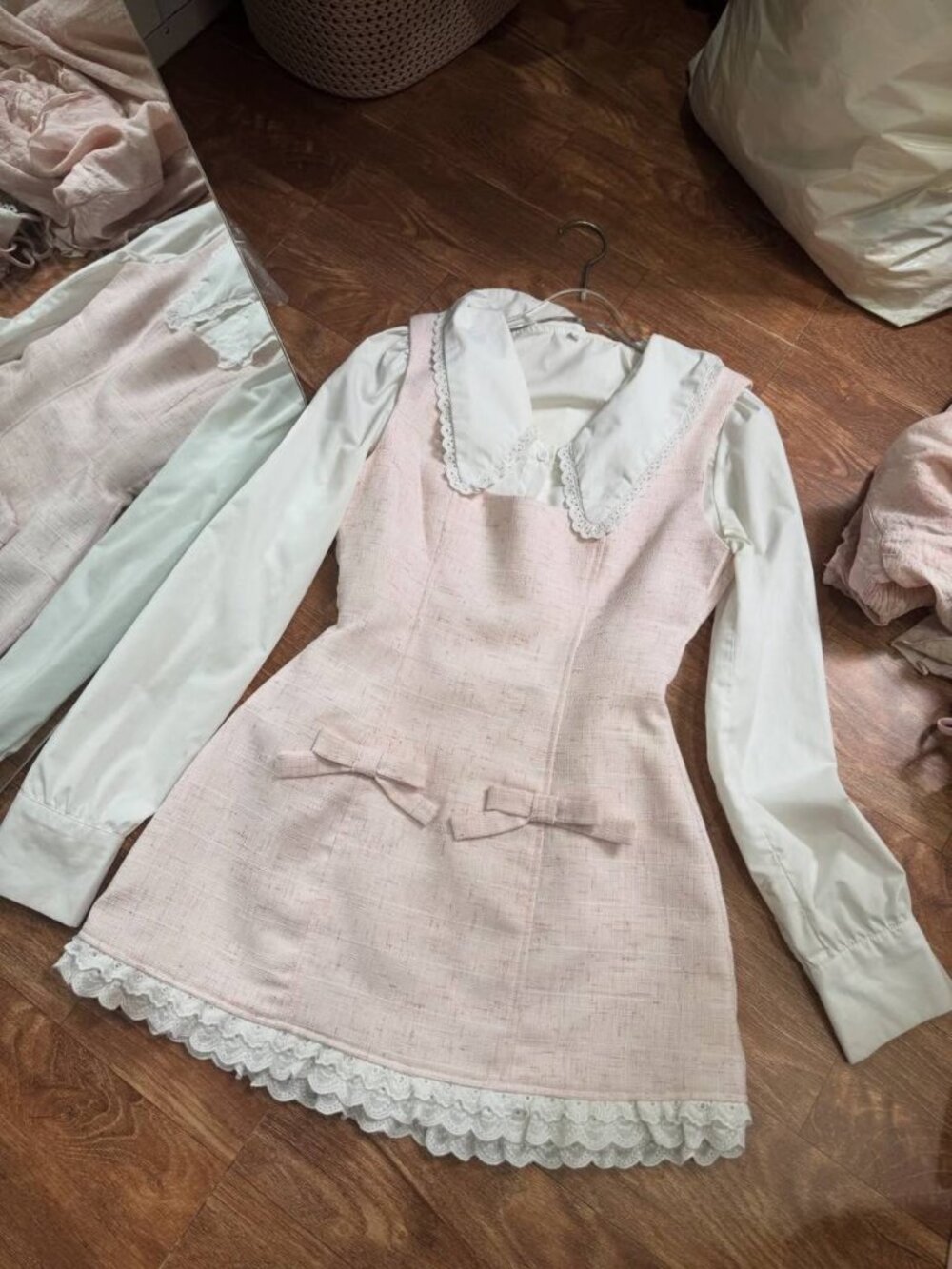 Pink And White Collar Mini Dress